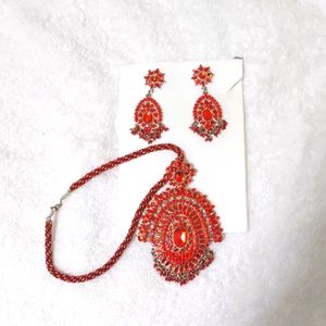Red and Silver Indian Jewelry Set